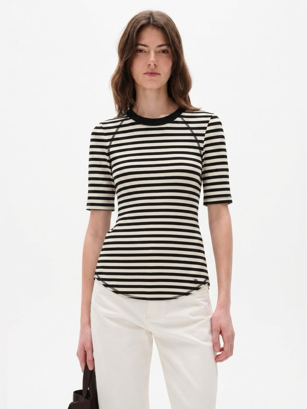rare L.A.M.B. by Gwen Stefani Asymmetrical Wool Striped Slim Fit meck neck Top